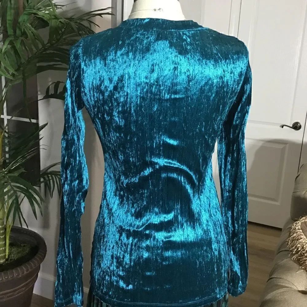 BLOUSE CRUSHED VELOUR SCOOP NECK LONG SLEEVE - Picture 3 of 5